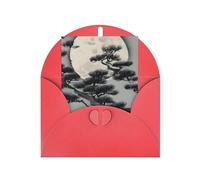 Pine Tree Under The Moon Greeting Card, 4x6 Inches, Heart-Shaped Envelope Packaging, #Suitable For All Occasions.