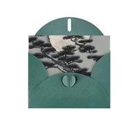 Pine tree under the moon Greeting Card with Dark Green Envelope Holidays Birthdays Weddings Anniversaries Write Unique Blessings