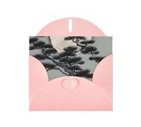Pine tree under the moon Greeting Card with Pink Envelope Holidays Birthdays Weddings Anniversaries Write Unique Blessings