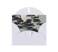 Pine Tree Under The Moon Horizontal Holiday Card With White Heart Shaped Envelope And Write Various Holiday Greetings