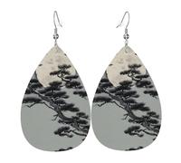 Pine tree under the moon Leather earrings, European and American style earrings for young women, birthday gifts/Valentine's Day gifts