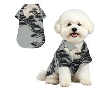 Pine Tree Under the Moon Pet Hawaiian Shirt - Soft Peach Skin Button-Down top, Casual Beach Style Small