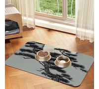 Pine tree under the moon Pet Water Absorbent Faux Leather Feeding Mat 30x45cm Non Slip Durable Mat for Cat and Dog Bowls
