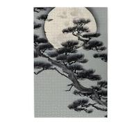 Pine tree under the moon Picture puzzle.Wooden Jigsaw Puzzle for Adults Kids, Challenging jigsaw puzzle decorations