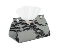 Pine tree under the moon Printed leather tissue boxâ€“made of premium PU leather, perfect for use in bedrooms, living rooms