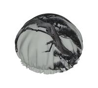Pine tree under the moon Printed shower cap, reusable, specially designed for women's long hair, double-layer structure, suitable for bathing.