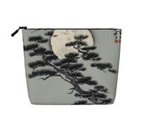 Pine Tree Under The Moon Single-Layer Linen-Look Makeup Pouch with Zipper Ensuring for Your Daily or Travel Needs