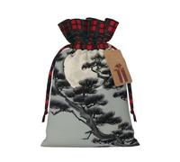 Pine tree under the moon Two Color Drawstring Gift Bag M Beautiful Convenient Suitable For Christmas Birthdays