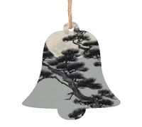 Pine tree under the moon Wooden Christmas Tree Ornaments Bell Shape 2 PCS - Vintage Pendant Decorations for Holiday Home Decor