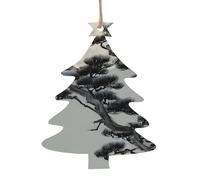 Pine tree under the moon Wooden Christmas Tree Ornaments Christmas Tree Shape 6 PCS - Vintage Pendant Decorations for Holiday Home Decor