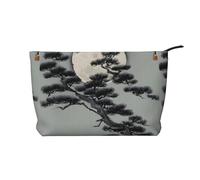 Pine Tree Under The Moon Zipper Closure Corduroy Makeup Bag Multifunctional Organizer 22x7x17cm for Travel Camping Vacation Fitness
