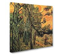 Pine Trees Against A Red Sky by Vincent van gogh Canvas Print | Gallery Wrapped 30mm Frame Wall Art | 14x14 inches | Ready to Hang | Impressionist Landscape Picture | Living Room Bedroom Lounge Office