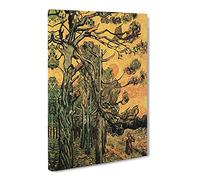 Pine Trees Against A Red Sky By Vincent Van Gogh Canvas Print | Gallery Wrapped 30mm Frame Wall Art | 20x14 inches | Ready to Hang | Impressionist Landscape Picture | Living Room Bedroom Lounge Office