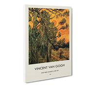 Pine Trees Against A Red Sky By Vincent Van Gogh Canvas Print | Gallery Wrapped 30mm Frame Wall Art | 20x14 inches | Ready to Hang | Impressionist Landscape Picture | Living Room Bedroom Lounge Office
