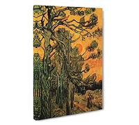 Pine Trees Against A Red Sky By Vincent Van Gogh Canvas Print | Gallery Wrapped 30mm Frame Wall Art | 30x20 inches | Ready to Hang | Impressionist Landscape Picture | Living Room Bedroom Lounge Office