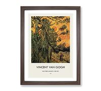 Pine Trees Against A Red Sky By Vincent Van Gogh Exhibition Museum Painting Framed Print | A2 Walnut Framed Wall Art | Ready to Hang | Modern Floral Picture | Living Room Bedroom Lounge Office