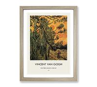 Pine Trees Against A Red Sky By Vincent Van Gogh Exhibition Museum Painting Framed Print | A4 Oak Framed Wall Art | Ready to Hang | Modern Floral Picture | Living Room Bedroom Lounge Office