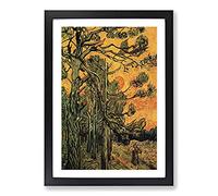 Pine Trees Against A Red Sky by Vincent Van Gogh Framed Print | A2 Black Framed Wall Art | Ready to Hang | Modern Floral Picture | Living Room Bedroom Lounge Office