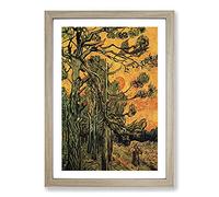 Pine Trees Against A Red Sky by Vincent Van Gogh Framed Print | A2 Oak Framed Wall Art | Ready to Hang | Modern Floral Picture | Living Room Bedroom Lounge Office
