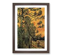 Pine Trees Against A Red Sky by Vincent Van Gogh Framed Print | A2 Walnut Framed Wall Art | Ready to Hang | Modern Floral Picture | Living Room Bedroom Lounge Office