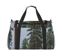 Pine Trees and Snow Print Travel Duffel Bag for Men & Women, Foldable Travel Bags and Spacious Weekender Tote Bag for Storage Toiletry Luggage Personal Item, Black, L