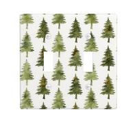 Pine Trees Double Light Switch Cover Plate, Natural Rustic Green Shades Watercolor Winter Green Plastic Standard Size Wall Switch Plates Accents for Living Room Bedroom Home Office Decor