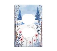 Pine Trees Duplex Outlet Covers Wall Plate, Winter Nature Flowers Snow Winter Blue Plastic Standard Size Face Plates for Electrical Outlets for Home Living Room New Apartment Decor