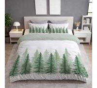 Pine Trees Forest Repeating Pattern Duvet Cover - Watercolour Soft, Fluffy, Versatile Elegant Serene Nature-inspired Fresh Bedding Duvet Cover Set Moss Green for Boys - Super King 220 x 260