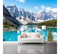 Pine Trees Holiday Decoration Photo Mural 400 x 280 cm | Nature Mountain Peaks Lakes Non-woven Wallpaper for wall surfaces in various rooms Blue Wall Mural