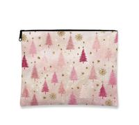 Pine Trees Makeup Bag, Peach Watercolor Cosmetic Travel Pouch for Women, Portable Small Canvas Zipper Organizer, Holiday Skincare Toiletry Bag, Peach, 7x9 Inch, Pine Trees