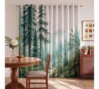 Pine Trees Mountains Streams Blackout Curtains for Bedroom|Green Curtains, Fresh Watercolor Forest Blackout Curtain Soft Thermal Insulated Drapes for Living Room, Each W46 x L54 Inch, 2 Panels