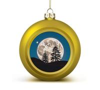 Pine Trees of The Moon Christmas Ball Ornament - 2.4 Inch Shatterproof Plastic Xmas Tree Decorations, Golden Christmas Tree Decor Hanging Ball for Holiday Wedding Party Decor