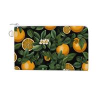 Pine Trees of The Moon Wallet for Men Women Canvas Coin Purse Zippered Change Holder with Secure Closure, Oranges and leaves, One Size
