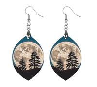 Pine Trees of The Moon Wooden Earrings for Women, Vintage Elegant Wood Jewelry, Lightweight Earrings for Wedding, Party, Everyday Jewelry Gift, Apricot shaped, Wood, wood