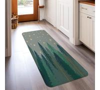 Pine Trees Runner Rug, Winter Nature Stars Greenery Winter Green Low Pile Sponge Aesthetic Rectangle Home Floor Carpet for Kitchen Entryway Bedside Laundry Decor 2x5 Ft