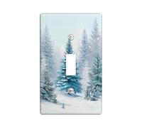 Pine Trees Single Light Switch Cover Plate, Winter Nature Snow Sky Winter Blue Plastic Standard Size Toggle Light Switch Cover for Living Room Bedroom Home Office Decor