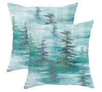 Pine Trees Throw Pillow Covers Set of 2, Nature Contemporary Abstract Watercolor None Teal Soft Velvet Washable Decorative Pillow Cases for Home Living Room Bedroom Dorm Couch Decor 16x16 Inch