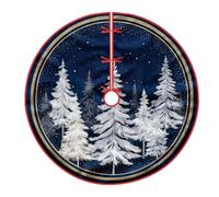 Pine Trees Tree Skirt, Winter Festive Snowflakes Stars Christmas Navy Blue Under Tree Holiday Decorations for Home Office Indoor Outdoor Festival Party Decor 48 Inch