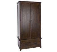 Pine Wardrobe 2 Door 1 Drawer Hanging Rail Shelf Solid Dark Wood Bedroom Storage