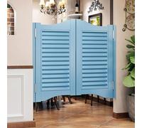 Pine Wood Cafe Swinging Doors, Indoor Premade Louvered Saloon Swing Door with 4 Spring Hinges,Auto Close,for Hallway Kitchen Doorway Bar,Blue(95x80cm(WxH))