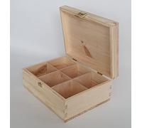 Pine Wood Natural Wooden Box Storage Tea Bags Organiser 6X Removable Dividers Kitchen Caddy Chest with Lid Hasp Teas