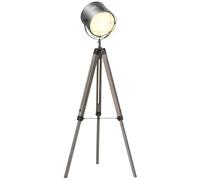 Homcom Tripod Floor Lamp Steel Pine Wood Finish Height Adjustable In Grey Grey One Size