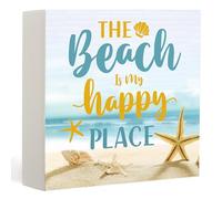 Pine Wooden Beach Decor Sign, The Beach is My Happy Place Decor, Decorations Suitable for Home, Bathroom, Living Room, Bedroom and Dining Room, Summer Décor
