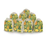 Pineapple And Banana Bunches Pocket Cotton And Hemp with Drawstring 8 Pieces Reusable Gift Bags Jewelry Pouch for Wedding DIY Craft Party (4.9 X 6.7 Inch)