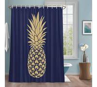Pineapple Art Shower Curtain with 12 Hooks Vintage Yellow Fruit Blue Modern Texture Waterproof Fabric Shower Curtains Sets for Bathroom Bath Decorations, Machine Washable, 36"x72"