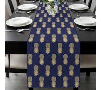 Pineapple Art Table Runner 18x72 Inches Long Vintage Fruit Yellow Blue Modern Texture Cotton Linen Table Runner Burlap Style for Dinner Table Party Decor Tabletop Decorations