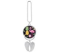 Pineapple Banana Flamingo Car Pendant, Rear View Mirror Hanging Ornament, Auto Decor for Rearview Mirror, Keychain Silver-Style