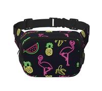 Pineapple Banana Flamingo Print Fashion Waist Packs Square Layer Waist Bag Black Belt Bag with Adjustable Strap, Black, One Size
