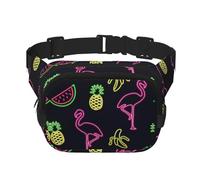 Pineapple Banana Flamingo Print Men and Women Square Double Layer Waist Bag Workout Crossbody Travel Waist Bag, Black, One Size