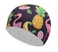 Pineapple Banana Flamingo Swim Cap for Adult, Elastic Fabric Swimming Cap, Comfortable Bathing Cap for Long & Short Hair